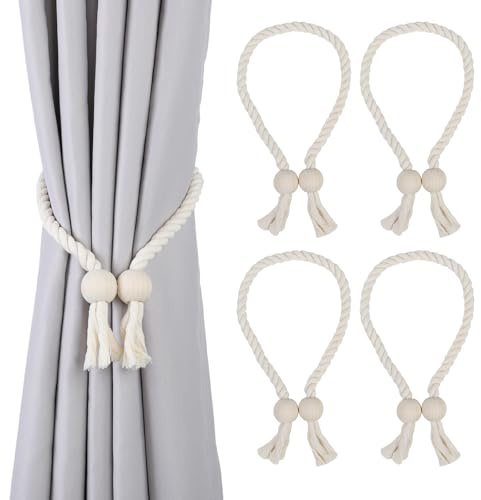 OTraki 4 Pezzi Ferma Tende con Calamite, Fermatenda Magnetici Resistenti per Interni ed Esterni, Ferma Tende con Calamita per Tutti i Tipi di Tendaggi, Beige