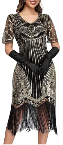Sequin Dress 1920s Flapper Dress Vintage Beaded Gatsby Flapper Evening Prom Roaring Dresses Sequin Fringe 20s Speakeasy Party Theme Dresses Costumes Cothing Wear 20s Accessories Mafia Costume Gold