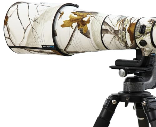 ROLANPRO Copriobiettivo mimetico per Nikon AF-S 180-400 mm F/4E TC1.4 FL ED VR, copertura antipioggia #21 Snow camo impermeabile