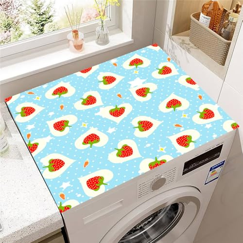 Hearda Housse Machine a Laver Fraise 3D, Dessus Tapis Lave Linge Antidérapant, Housse de Protection pour Machine à Laver Top, Tapis de Protection pour Dessus Sèche-Linge (Bleue,30x40cm)