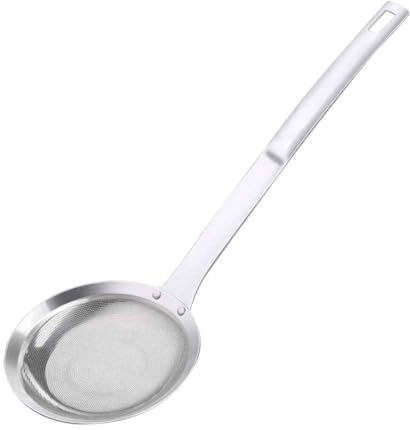 HOLIDYOYO Colador de Filtro de Aceite y Cuchara Desgrasadora de Acero Inoxidable para Cocina Asa Práctica y Diseño para Separar Espuma y Residuos de Aceite
