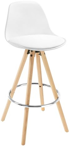 WOLTU Sgabello da Bar Sedia Alta Cucina Ristorante con Schienale Poggiapiedi in PU, Schienale di Plastica, Bianco