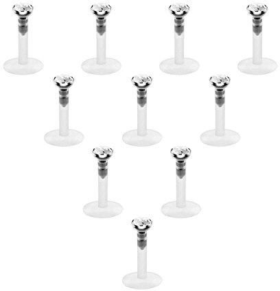 Briana Williams 10 Pezzi 1.2mm Trasparente UV Flessibile Acrilico 3mm CZ Gemmama Labret Anello Labbro/Trago/Helix/Cartilagine Orecchio Stud Bilanciere Corpo Piercing Gioielli