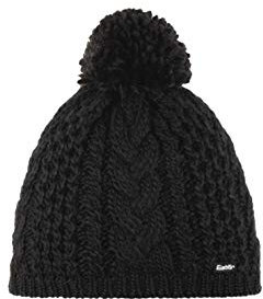 Eisbär Mütze Damen Afra Pompon Schwarz - Merino Wollmütze für Frauen mit Fleece schützt vor Kälte und Wind - Bommelmütze Pudelmütze mit Zopfmuster Bequeme Strickmütze