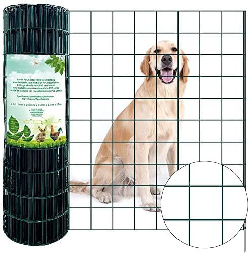 Amagabeli 1.0 m x 20 m Malla de Alambre plastificada soldada con Malla de Alambre de 2,1 mm Malla de 100 x 100 cm de Malla residencial Recubierto de PVC Malla de Valla Verde RAL6005 jardín metálico