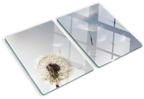 Tagliere in Vetro Temperato 2x40x52 cm Durevole Resistente al Calore da Cucina Antigraffio Rettangolare Set di 2 Piastre Piccolo con Stampe con Piedini Antiscivolo - Dente di leone