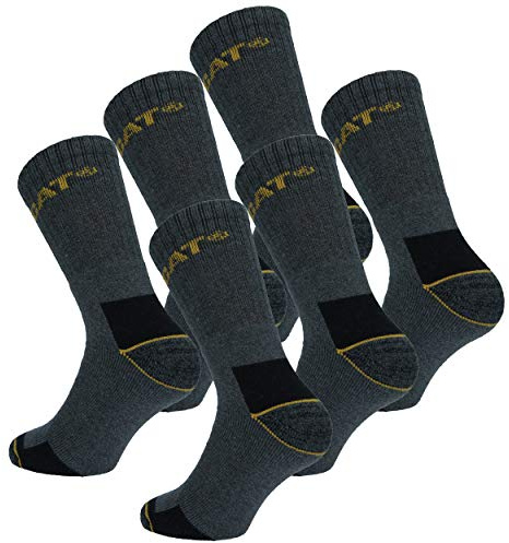 CAT Caterpillar Work Socks Men Heavy Duty - Reinforced Heel Toe - Terry Cotton - Pack of 6 Pairs