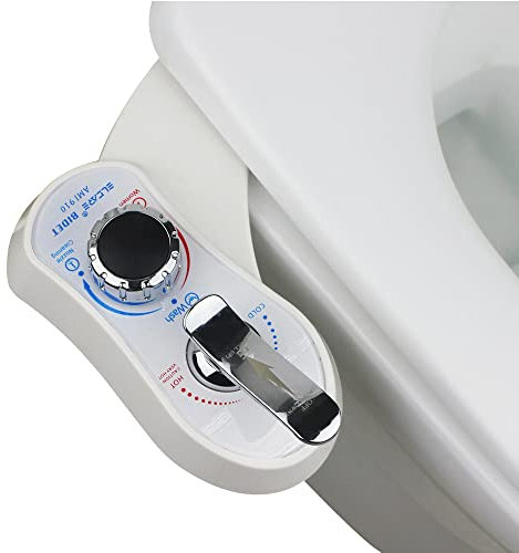 Elcare Bidet AMI910 Warm- und Kaltwasser-Bidet-Aufsatz für Toilette, selbstreinigende Doppeldüsen (Front- und Heckwäsche), nicht-elektrischer mechanischer Bidet-WC-Aufsatz