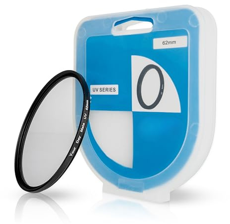 Filtre UV avec étui, Ø 62 mm, Universellement Compatible avec Nikon, Canon, Sony, Filtres en Verre pour Objectif d'appareil Photo, Bloque Les Rayons ultraviolets, Housse de Protection, UV Filter