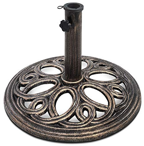 COSTWAY Sonnenschirmständer, runder Schirmständer für Schirmstangen von 38/48 mm, Ø45 cm Marktschirmständer aus Gusseisen, Sonnenschirmfuß für Garten, Balkon, Bronze