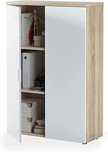 Dmora - Mehrzweck-Kabinett Plano, Mehrzweckschrank mit 2 Türen, Schuhschrank mit 3 Einlegeböden, Modernes Schuhregal, cm 80x33h119, Eiche und Weiß