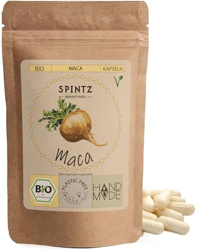 SPINTZ 420 Stk. Bio Maca Kapseln - hochdosierte Maca Tabletten - 640mg Macapulver aus biologischem Anbau pro Kapsel - vegan - natürliches Superfood - Macawurzel gemahlen | plastikfrei verpackt
