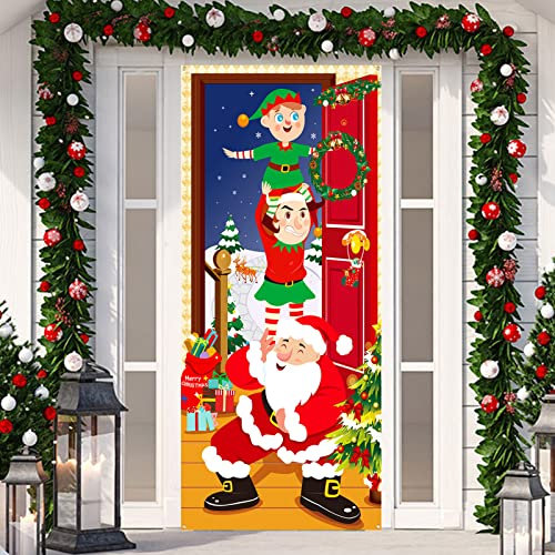 DPKOW Santa Claus Elves Banner for Christmas Decoration, Fabric Outdoor Wall Door Cover Large Photo Background Poster, 180 * 90cm, (DK05050A-uk)