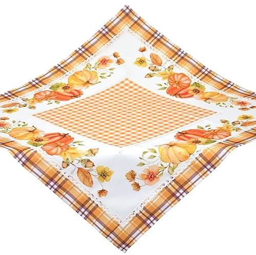 Tischdecke Halloween Mitteldecke Herbst Kürbis Blätter Sonnenblume Spitze Pflegeleicht Tischdeko Eckig 100% Polyester (85 x 85 cm)