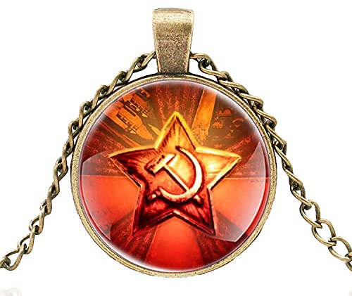 Collier avec pendentif marteau de faucille cabochon en verre pour homme et femme