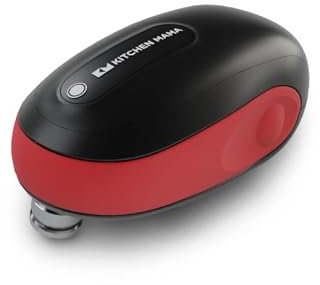 Kitchen Mama One-To-Go Abrelatas Eléctrico - Abre Latas Con Un Solo Toque, Auto Detecta y Corta Cualquier Forma de Lata, Parada Automática, Bordes Lisos, Práctico Removedor de Tapa, A Pilas (Rojo)