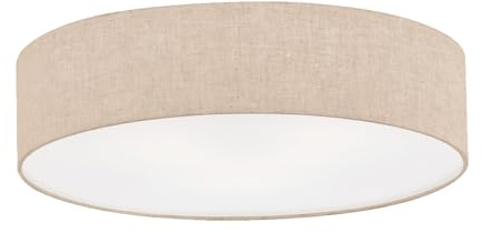 Große Deckenleuchte mit Lampenschirm aus Leinen in Beige, Ø 60cm