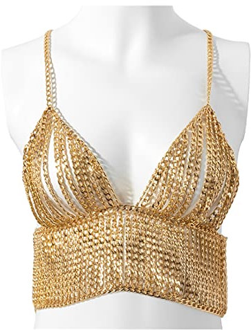 ZZSRJ Top Brust Taille Körperkette Sexy Sommer Strand handgefertigt Metallketten Bikini Körperschmuck (Metal Color : 1, Größe : One Size)