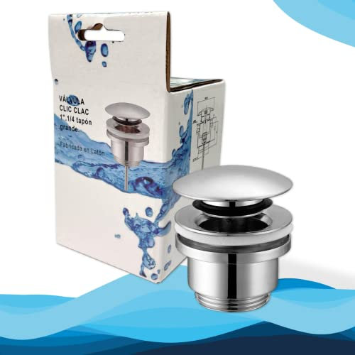 Valvula Click Clack Universal para Lavabo Con y Sin Rebosadero | Tapón Desagüe Lavabo Baño y Bidé | Válvula Lavabo Fabricada en Laton de Color Cromo