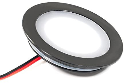 VBLED® Mini foco LED empotrable extraplano (12 mm de profundidad de montaje), aluminio negro blanco cálido, 0,9 W, regulable, 12 V, IP67, para baño, cocina, exterior