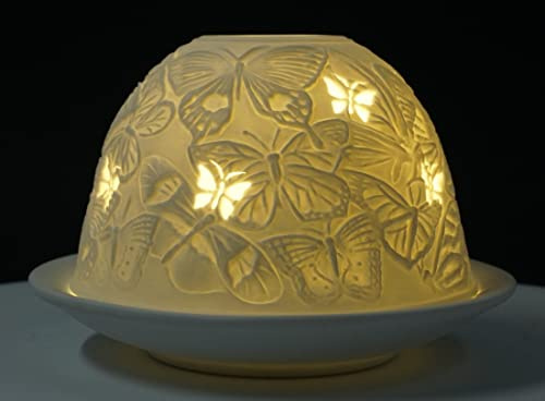 CBK-MS Dome Light Teelicht Schmetterlinge Schmetterling Windlicht Porzellan Teelichthalter ca. Ø 12 cm Höhe 8,5 cm
