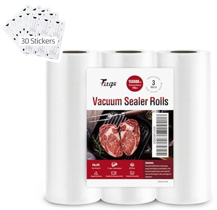 Fitge 3 Rouleaux de 15 x 600 cm Rouleau Sous Vide Alimentaire, Sac Sous Vide Alimentaire,170µm Sac Sous Vide pour la Conservation des Aliments et la Cuisson, sans BPA