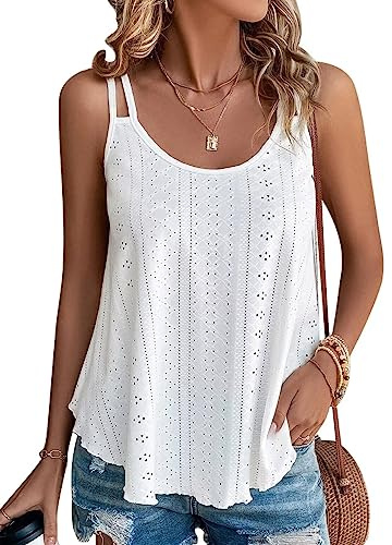 Débardeur Femme Blanc Chic et élégant col Rond Sangle Spaghetti 2024 ete Hauts sans Manche,XXL