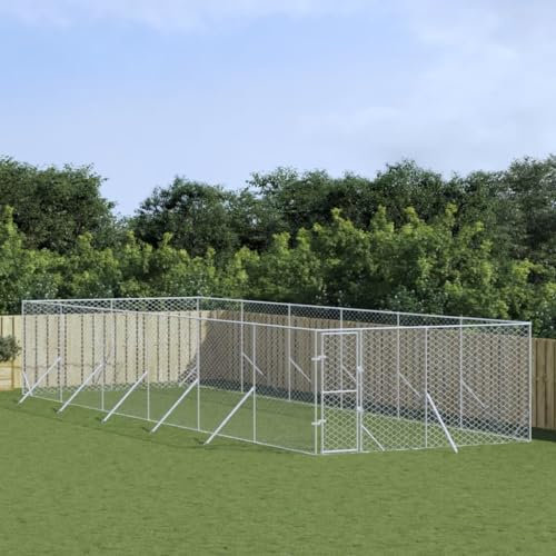BaraSh Outdoor-Hundezwinger Silbern 4x12x2 m Verzinkter Stahl Hundehaus HundekäFig Hundezwinger Outdoor HundehüTten FüR DraußEn