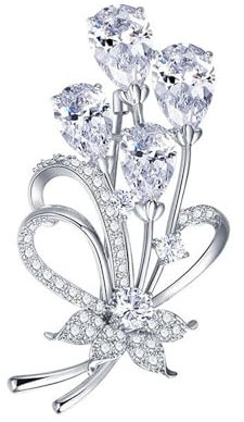 Wendalern Strass Blume Brosche Pin Silber Ton Kristall Floral Pin Elegante Blume Cluster Korsage Brosche Vintage Hochzeit Braut Revers Pins Kleidung Zubehör Schmuck Für Frauen Mädchen