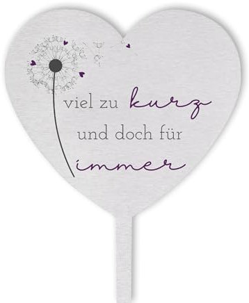 Dolorino Grabstecker Edelstahl Herz mit Spruch | viel zu kurz und doch für immer | Grabschmuck | Dekoration Gedenkstätte | eine wetterfeste Erinnerung aus Edelstahl | 28cm