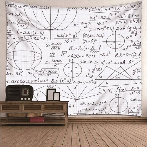 Mesnt Wandteppich Für Schlafzimmer, Mathematische Formelmuster Tapestry für Wohnzimmer Tagesdecke Zimmer Schlafzimmer (Schwarz Weiß, 210 x 140 cm)