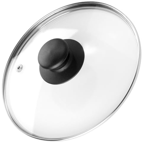 Vilde Universeller Topfdeckel 18 cm - Glasdeckel mit Edelstahlrand und Griff - Hitzebeständig bis 200C - Transparent mit Dampfventil - Ideal für Töpfe, Pfannen, Kasserollen - Spülmaschinenfest