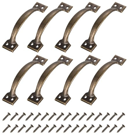 sourcing map 8pcs 3 Inches Gate Handle Metal Vintage Door Drawer Pulls Vintage Furniture Handles with Screw for Kitchen Cupboard Closet Door Bronze
