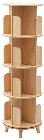 Estantería giratoria para libros, de pie, de madera, para juguetes, para niños y adultos, multifuncional de 360 grados (4 estantes)