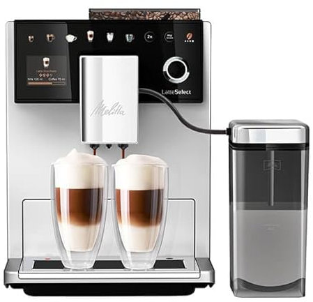 Melitta Latte Select F630-211, Bean to Coffee Machine for Office or Home, Stainless Steel, 1400 W, 1.8 Litres, Silver