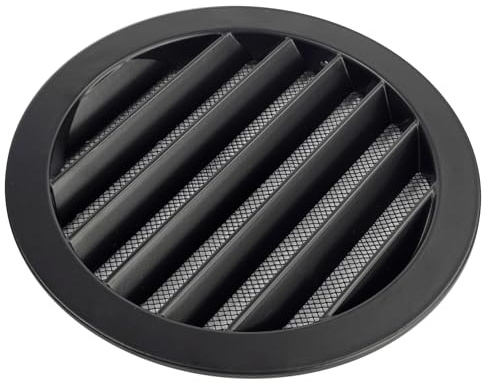 Rejilla de Ventilación Exterior de Aluminio para Extractor de baño, Cocina, Garaje, Pared | Rejilla Redonda con mosquitera metálica, Color Resistente a Rayos UV (Negro, 150mm)