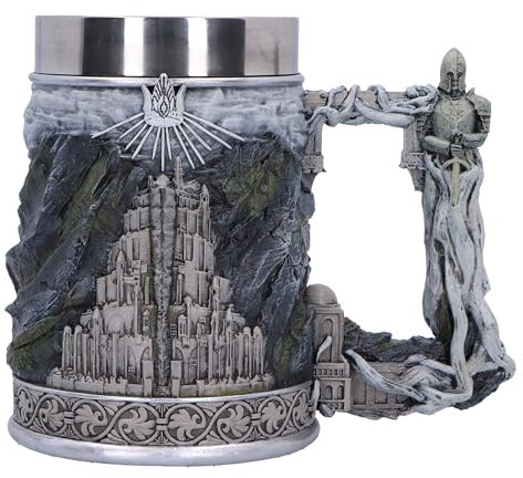 Nemesis Now Gondor - Boccale da birra con scritta Il Signore degli Anelli, 15,5 cm, in resina, prodotto ufficiale Il Signore degli Anelli, con inserto in acciaio inox, realizzato in resina di alta