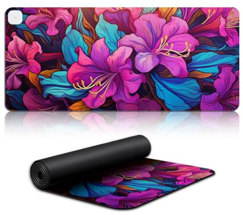 Keyboard and mouse mat Purple Rhododendron Large Gaming Mouse Pad Heated Extended XL(80x33x0.3) cm 3 Auto Shut-Off Levels, PVC Leather