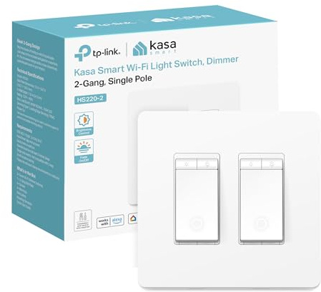 Kasa Smart Dimmer Switch 2-Gang HS220-2, Single Pole, Needs Neutral Wire, 2.4GHz Wi-Fi Light Switch Compatible with Alexa and Google Home, UL Certified, No Hub Required, White
