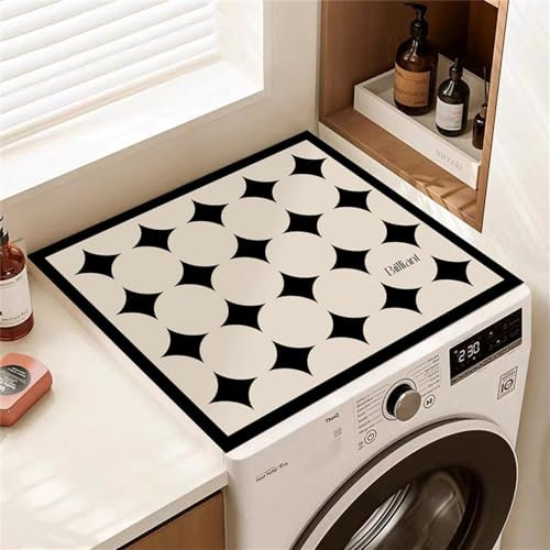 Morbuy Waschmaschinenauflage rutschfest Modern Waschmaschine Abdeckung Waschmaschinenabdeckung Schnelltrocknend Weiche Und Zuschneidbare für Trockner, Kühlschrank (60x50cm,Weiß Polka Dot)