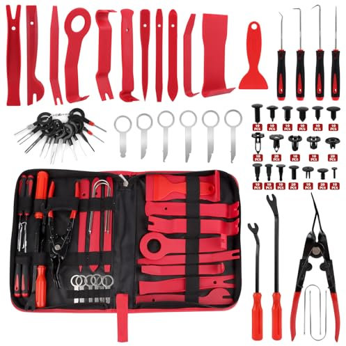 158pcs Herramientas Kit Desmontar Coche, Kit Mantenimiento De Interiores Automotrices, Cuñas de Plástico para Quitar Paneles Y Paneles de Puerta de Coche, Herramientas de Revestimiento Interior