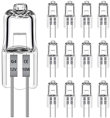 12 Stück G4 Halogenglühbirne 20W 2700k warmweiß 240LM, Halogenlampe G4 20w 12V bis 300C, Halogen Dimmbar Warmweiß für Dunstabzugshauben, Öfen, Mikrowellen