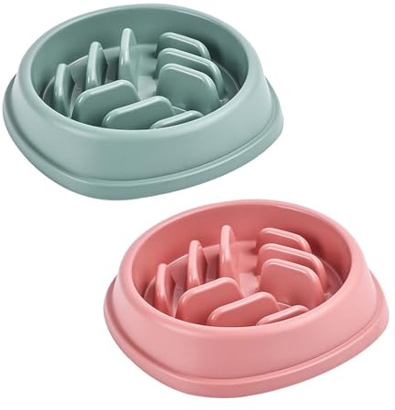 XBOGO Slow Feeder Dog Bowls 2 Pack Non Slip Dog Bowls, Anti-Choking and Interactive Dog Bowls for Small Medium Dogs and Cats (Green & Pink)