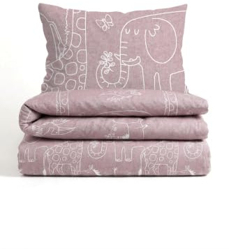 biberna Premium Melange-Flanell Bettwäsche 100x135 cm lila | Biber 2-teilig mit Kissenbezug 40x60 cm | 100% Baumwolle | wärmend & weich | Reißverschluss | Kinderbettwäsche | Tiere | Modell 0840520