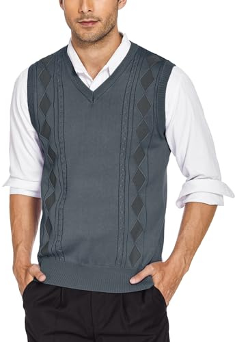 COOFANDY Men's Sleeveless Jumpers Knitted Sweater Vest V-Neck Tank Top Winter Jumper Vest Pullover Gentlemen Knitwear Knitted Waistcoat Dark Gray M