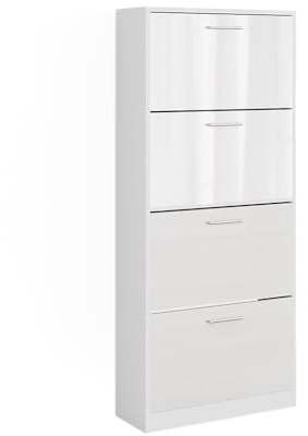 Vicco Shoe tipper Gizmo, White/white high gloss, 59 x 137 cm with 4 compartments, suitable for storing and organizing shoes