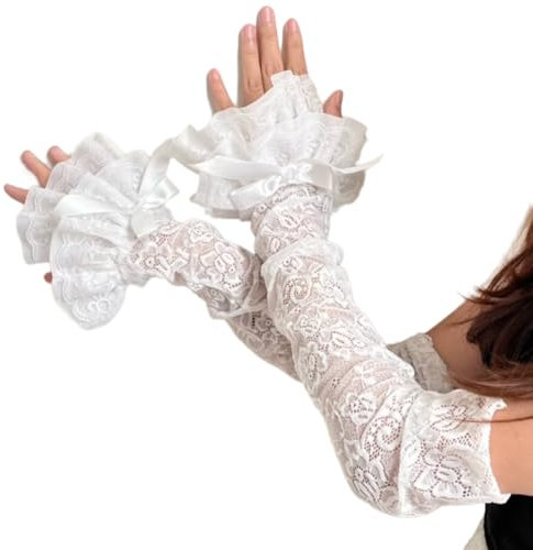 BTGHPI Punk Brauthandschuhe Spitzen Handgelenkhandschuhe Für Hochzeitskostüm Winter Armwärmer Für Braut Mädchen Fotografie