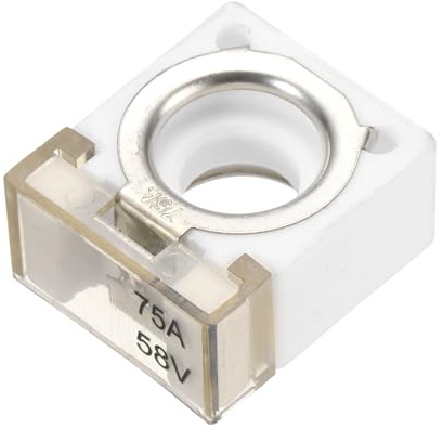 Sourcing Map 75A 58V DC Marine Rated Battery Fuse and Terminal Block, Silver Ceramic Plastic Fuse for Vehicles, Boats, RVs, Ships, Cranes, Charging