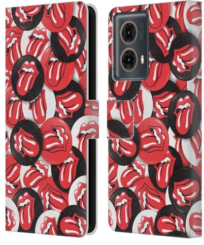 Head Case Designs Officially Licensed The Rolling Stones Tongue Classic Button Pattern Licks Collection Leather Wallet Case Compatible with Motorola Moto G85
