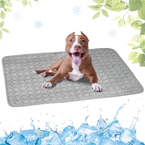 LEZUAN Kühlmatte Hunde, Selbstkühlende Hundematte, Kühldecke Katzen, Ungiftig Kühlkissen für Haustiere, Waschbar Hund Kältematte für Drinnen, Draußen und Auto(Grau,55x70cm)